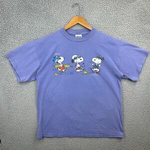 Peanuts Snoopy Vintage T-Shirt Size Large Tultex Blue Short Sleeve